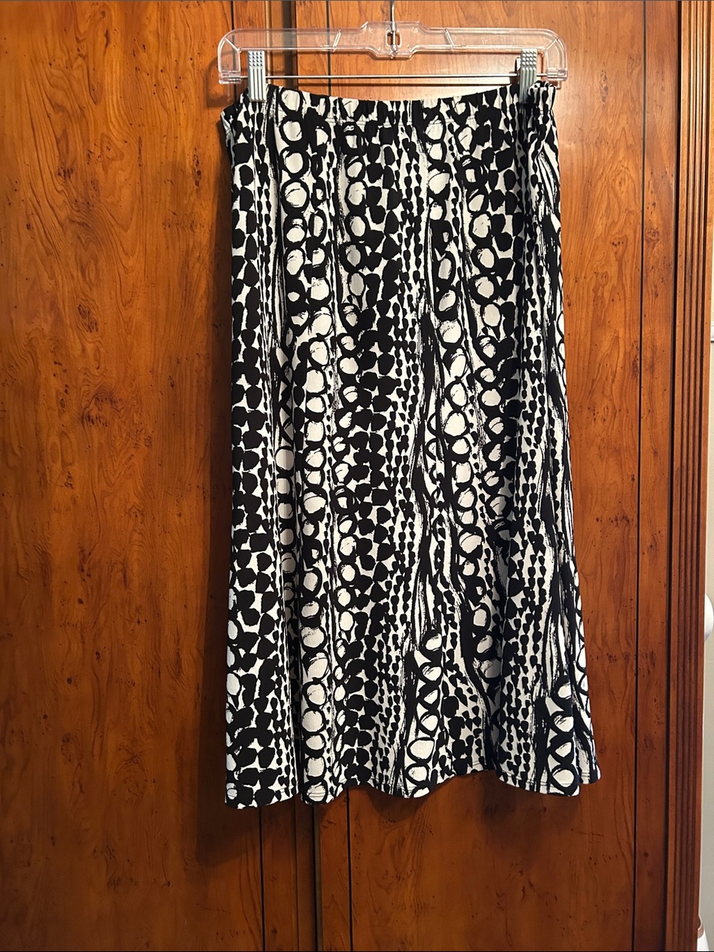 Chico's Black and White Midi Skirt with Abstract Geo Print